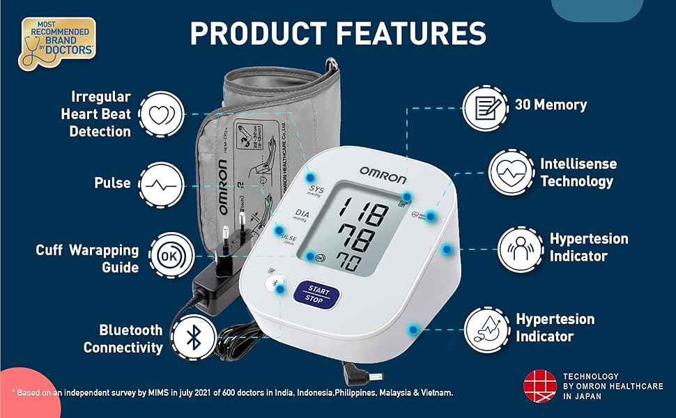 OMRON Digital Bluetooth Blood Pressure Monitor with Cuff Wrapping Guide & Intellisense Technology - HEM 7143T1A