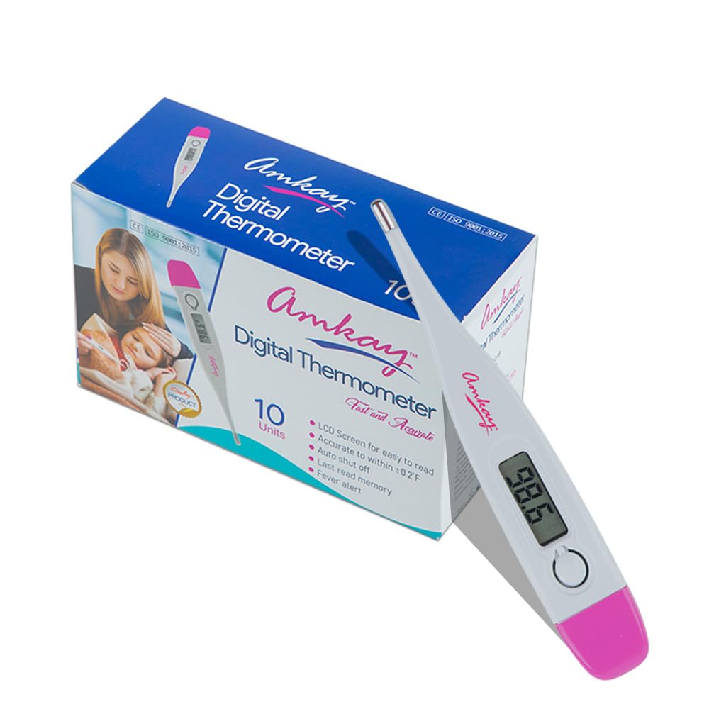 Amkay Digital Thermometer With Quick Measurement of Oral & Underarm Temperature in Celsius & Fahrenheit (12 Months Warranty) | Water Resistant for Easy Cleaning (White) - Surgismart