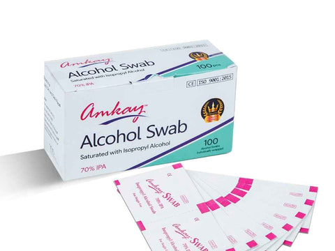 Amkay Alcohol Swabs 100 Pcs – Individually Wrapped Sterile Wipes for Skin, Injection Prep, Wound Cleaning & First Aid | 70% Isopropyl Alcohol Pads for Personal & Medical Hygiene Use
