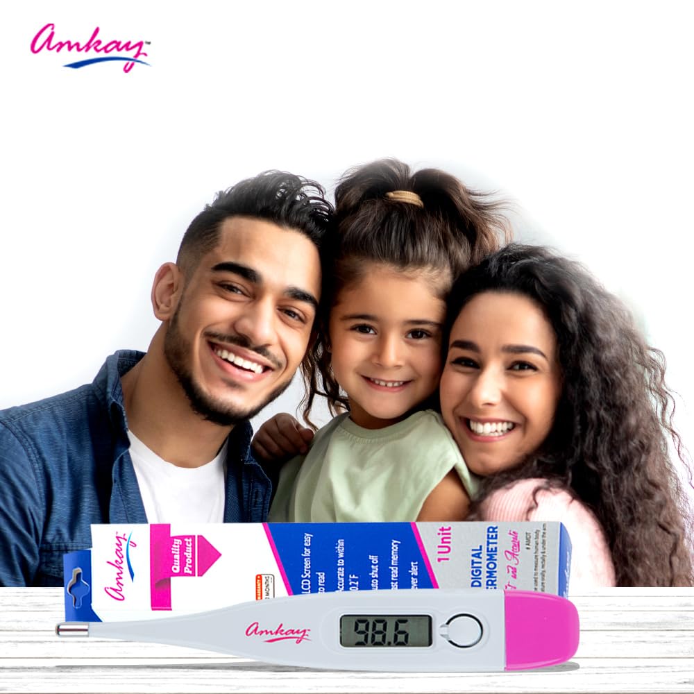 Amkay Digital Thermometer With Quick Measurement of Oral & Underarm Temperature in Celsius & Fahrenheit (12 Months Warranty) | Water Resistant for Easy Cleaning (White) - Surgismart