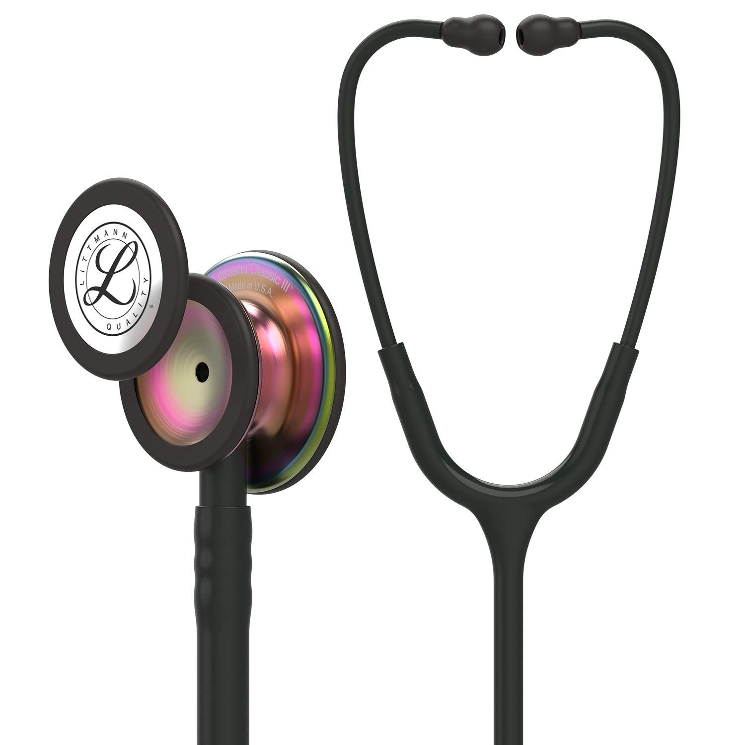 3M™ Littmann® Classic III™ Monitoring Stethoscope, Rainbow-Finish Chestpiece, black stem and headset, Black Tube,27 in,5870 - Surgismart