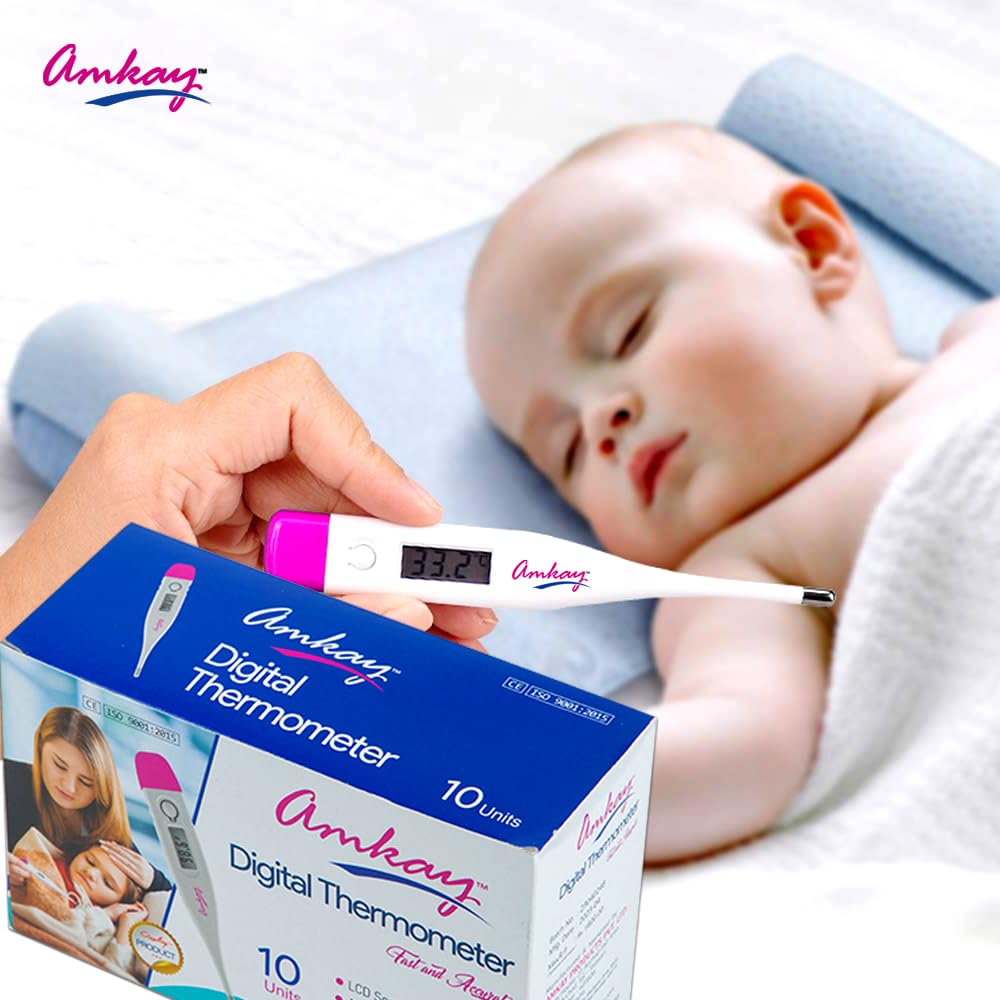 Amkay Digital Thermometer With Quick Measurement of Oral & Underarm Temperature in Celsius & Fahrenheit (12 Months Warranty) | Water Resistant for Easy Cleaning (White) - Surgismart
