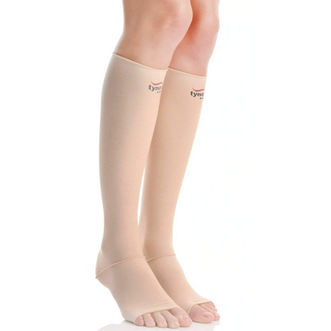 TYNOR I-16 COMPRESSION GARMENT LEG BELOW KNEE OPEN TOE, BEIGE, 1 PAIR - Surgismart
